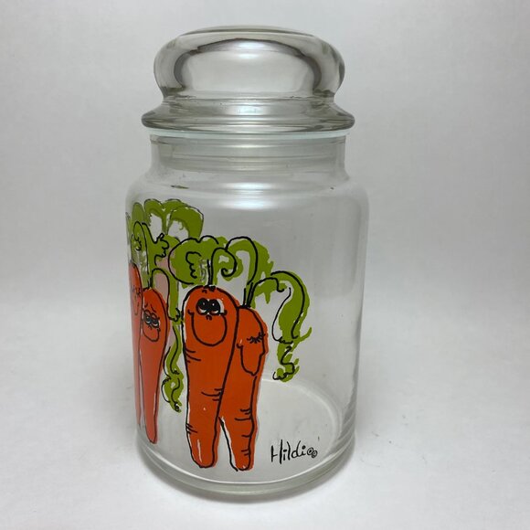 Vintage 1970s Hildi Carrots Glass Canister Jar Anchor Hocking USA - Picture 3 of 7